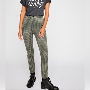 Free People Women’s Carnaby Gingham Plaid Stretch Tartan Pants Green Size 0